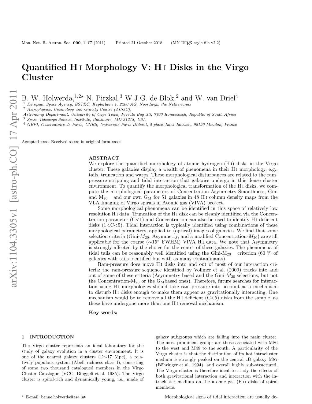 Quantified H I Morphology V: H I Disks in the Virgo Cluster
