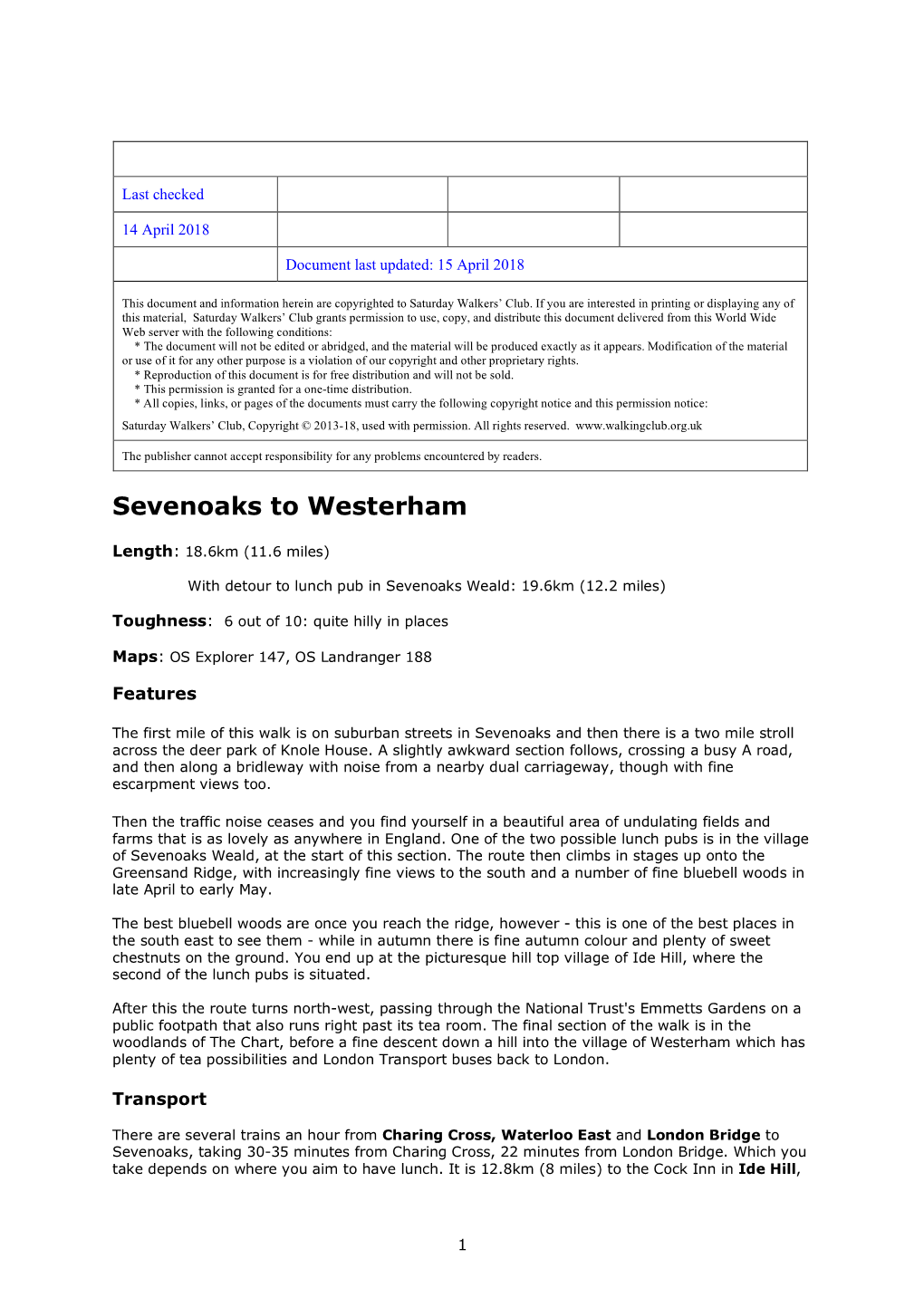 Sevenoaks to Westerham