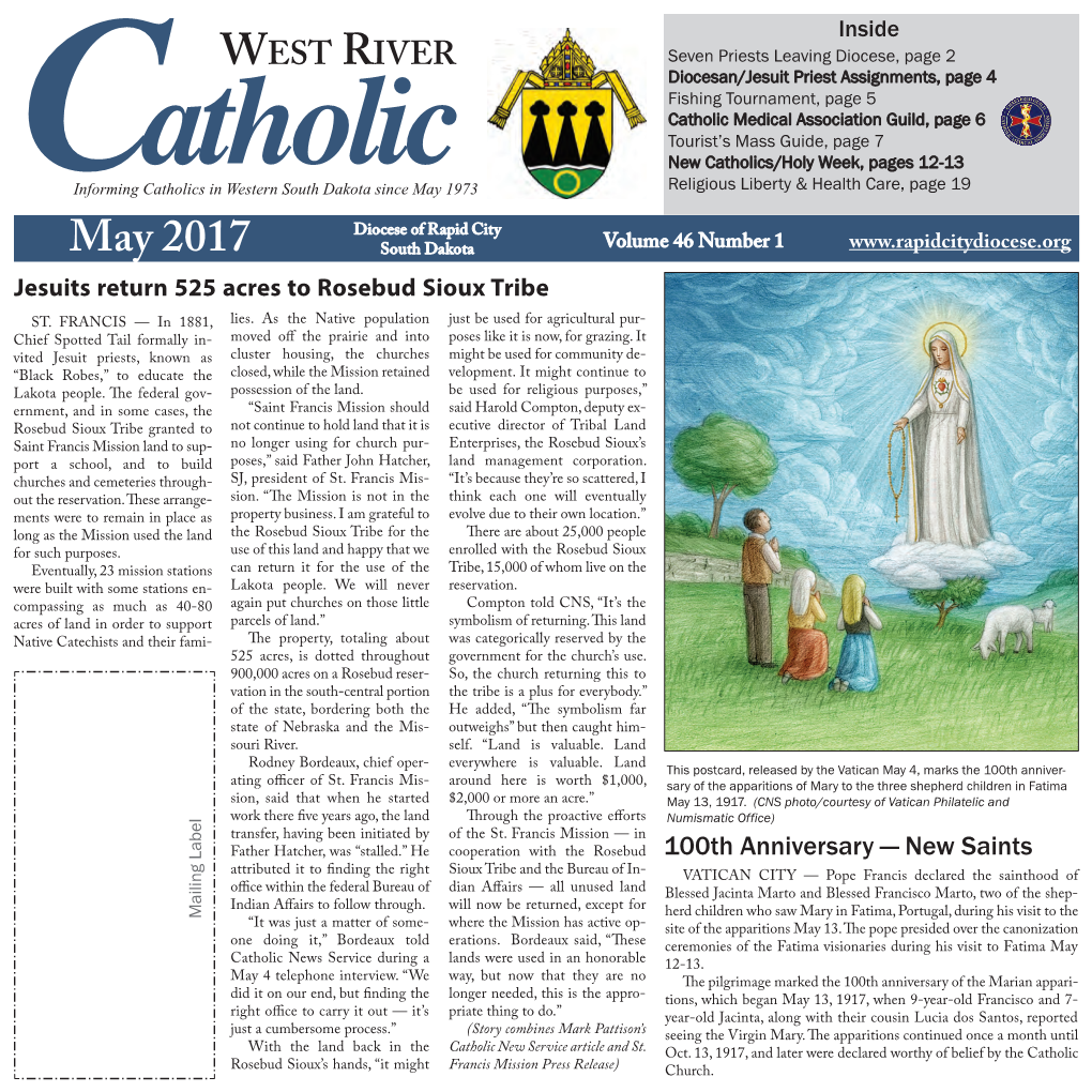 May 2017 Informing Catholicsinwestern Southdakotasincemay1973