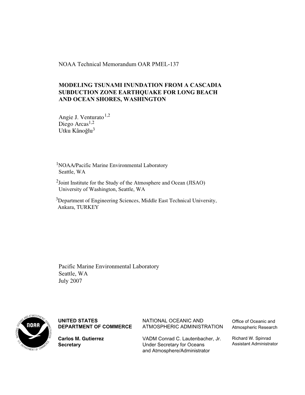 NOAA Technical Memorandum OAR PMEL-137 MODELING TSUNAMI