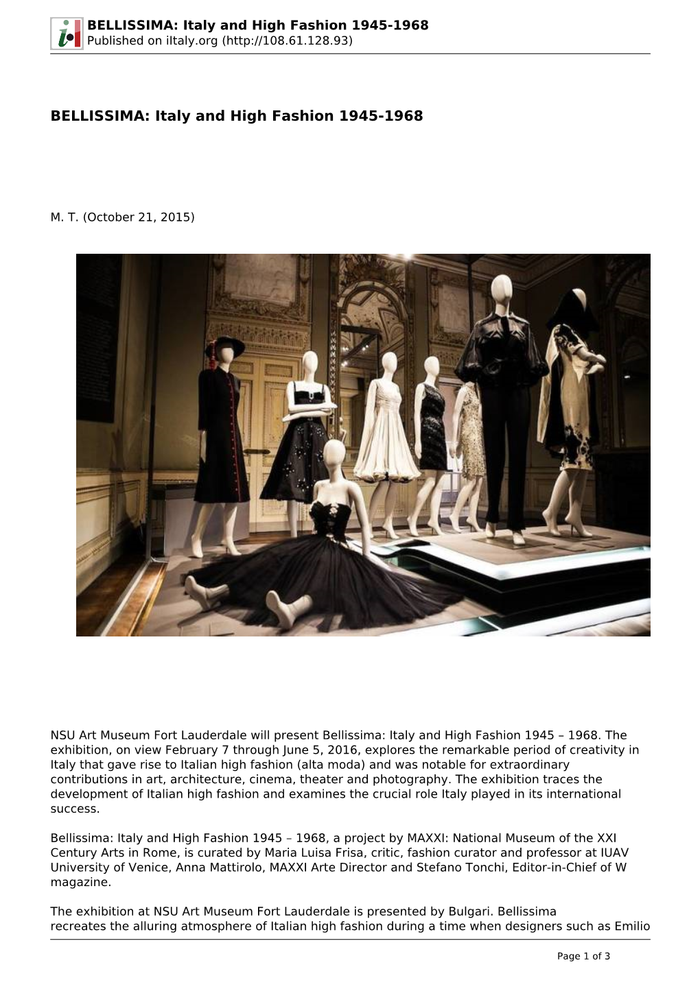BELLISSIMA: Italy and High Fashion 1945-1968 Published on Iitaly.Org (