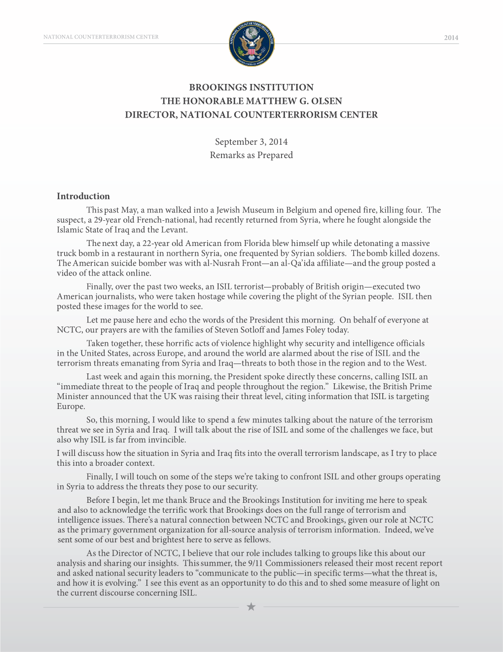 2014-09-03 Remarks for the Brookings Institution.Pdf