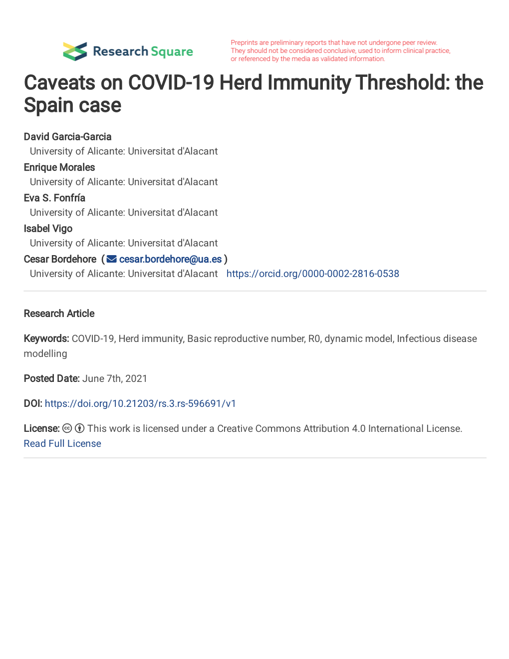 Caveats on COVID-19 Herd Immunity Threshold: the Spain Case