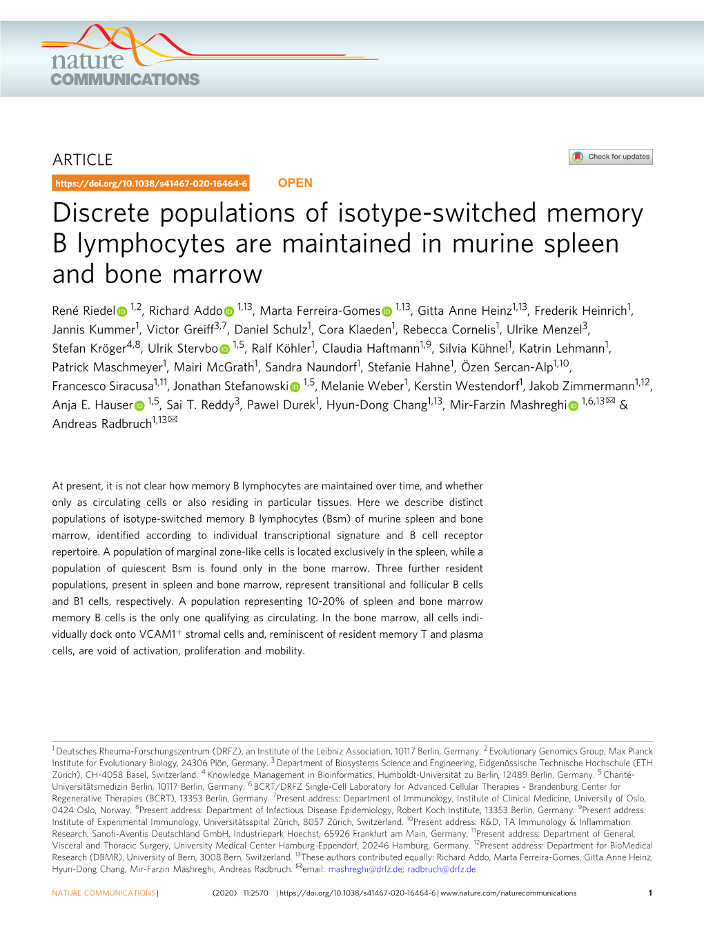 Discrete Populations of Isotype-Switched Memory B Lymphocytes Are Maintained in Murine Spleen and Bone Marrow