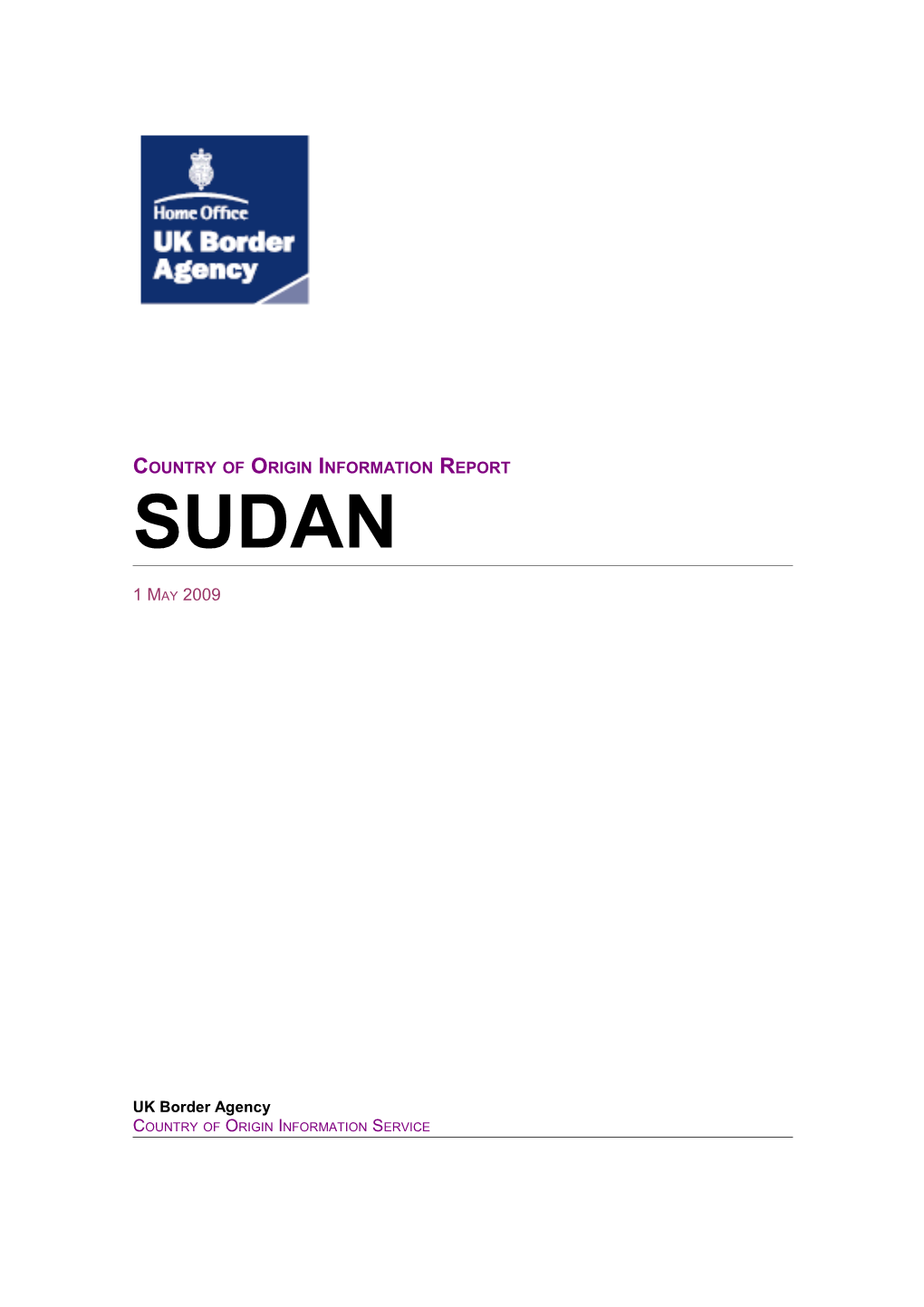 Country Of Origin Information Report Sudan May 2009