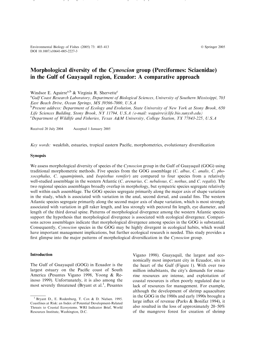 Morphological Diversity of the Cynoscion Group (Perciformes: Sciaenidae) in the Gulf of Guayaquil Region, Ecuador: a Comparative Approach