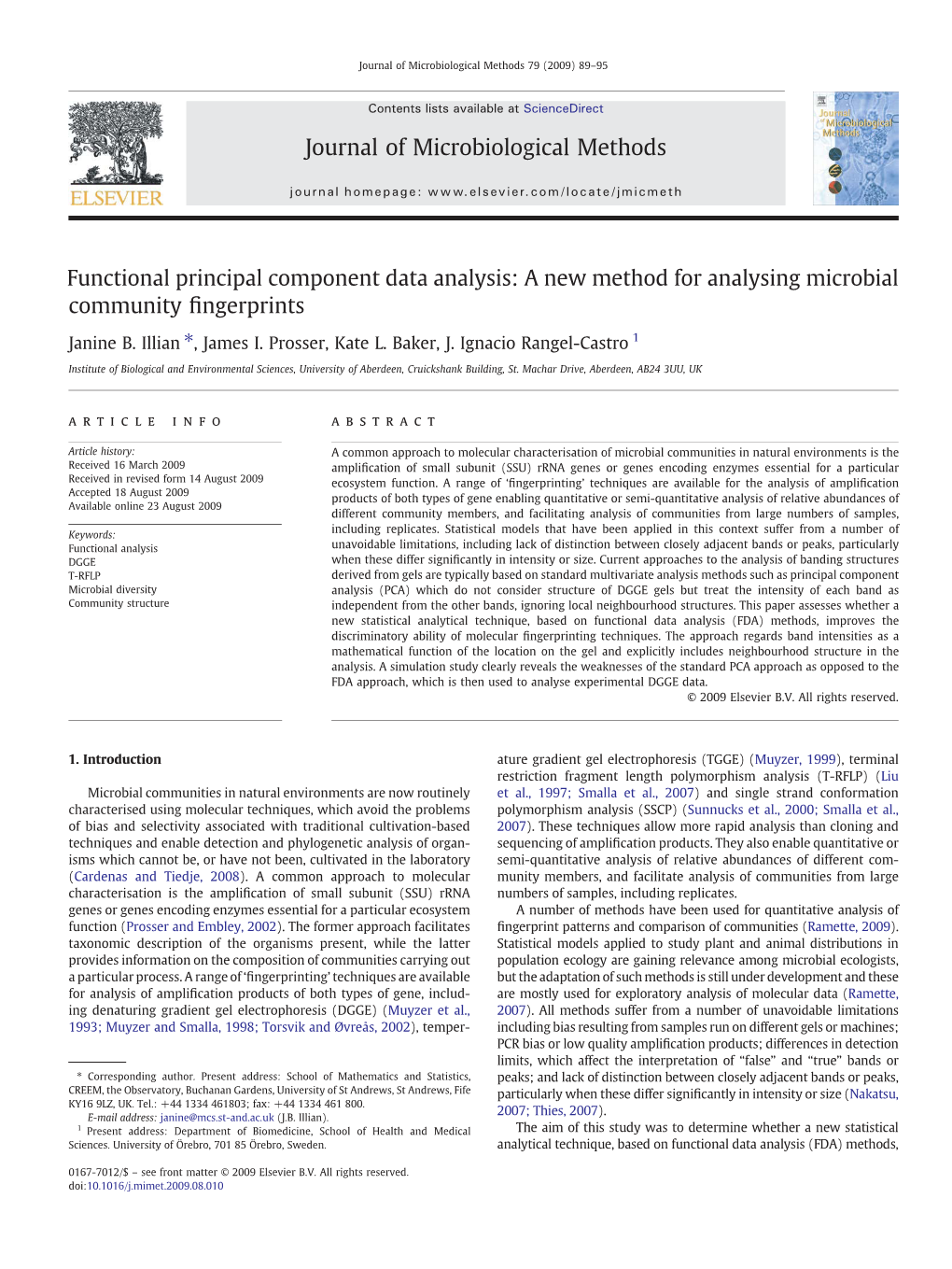 Functional Principal Component Data Analysis: a New Method for Analysing Microbial Community Fingerprints