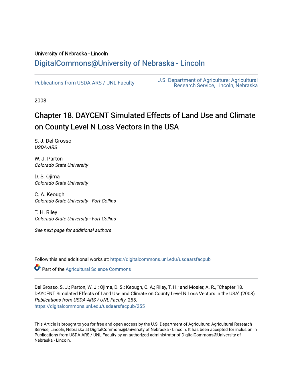 Chapter 18. DAYCENT Simulated Effects of Land Use and Climate on County Level N Loss Vectors in the USA