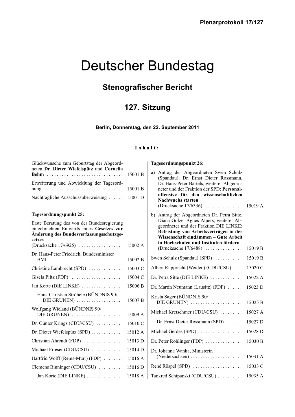 Stenografischer Bericht 127. Sitzung