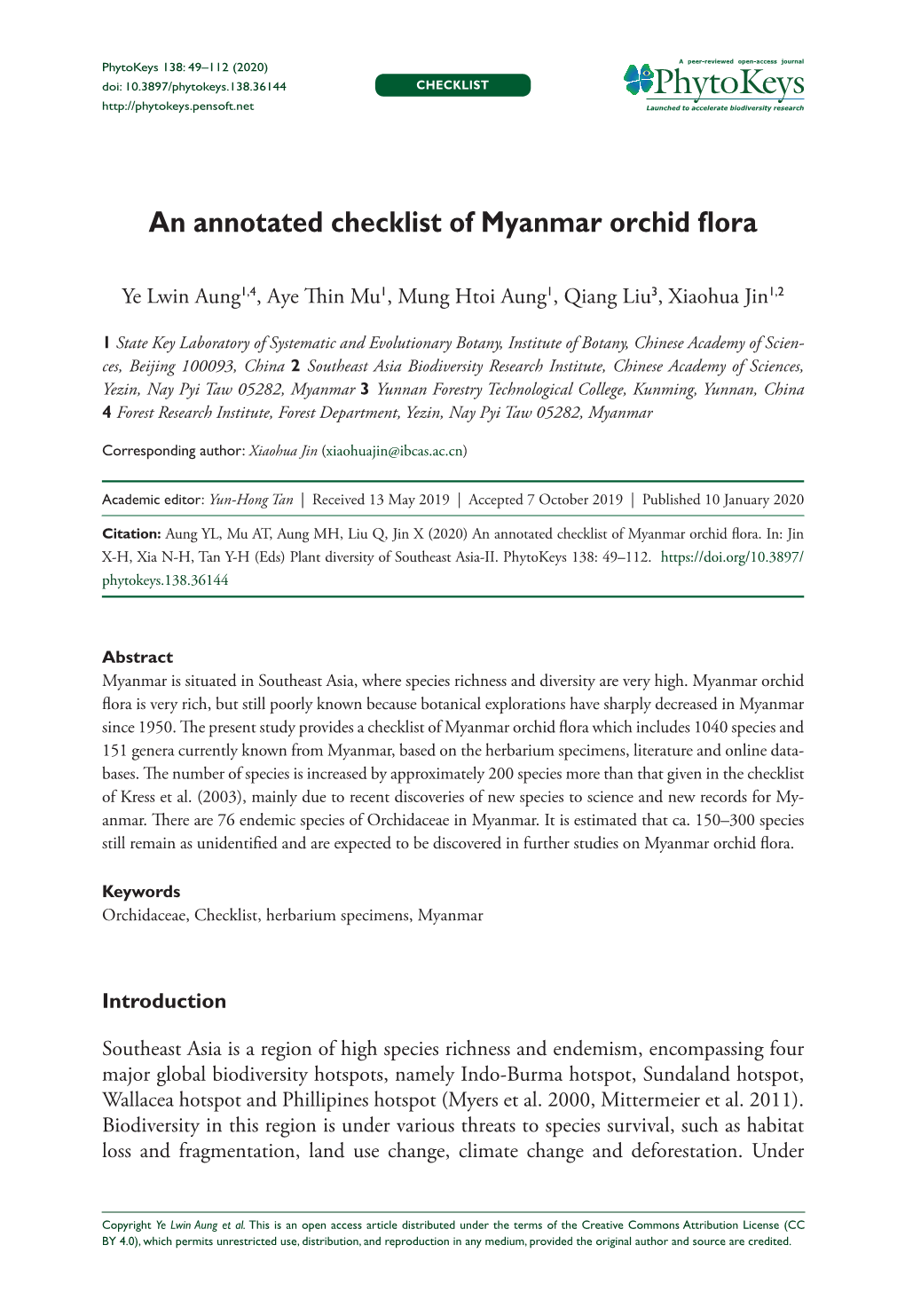 An Annotated Checklist of Myanmar Orchid Flora