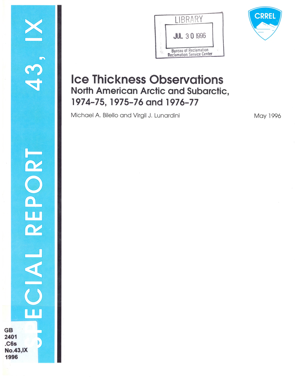 Ice Thickness Observations, North American Arctic and Subarctic, 1974