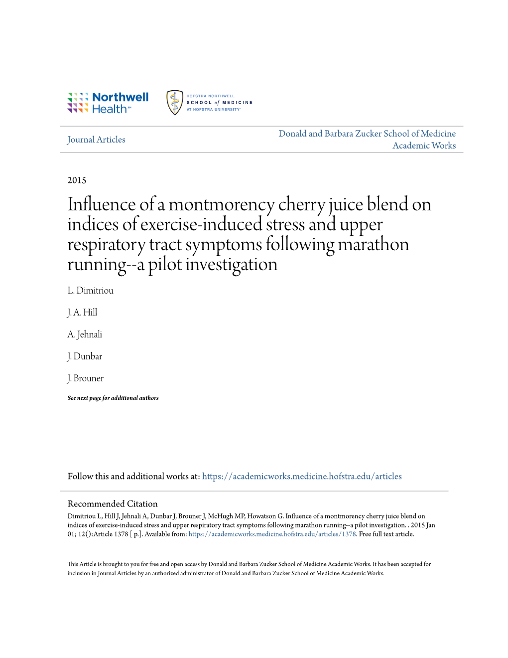 Influence of a Montmorency Cherry Juice Blend on Indices of Exercise