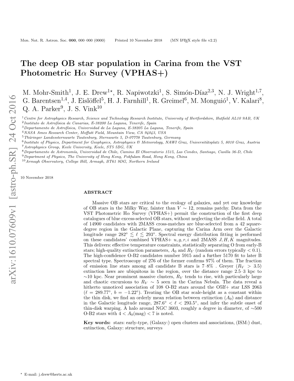 The Deep OB Star Population in Carina from the VST Photometric Hα Survey (VPHAS+)