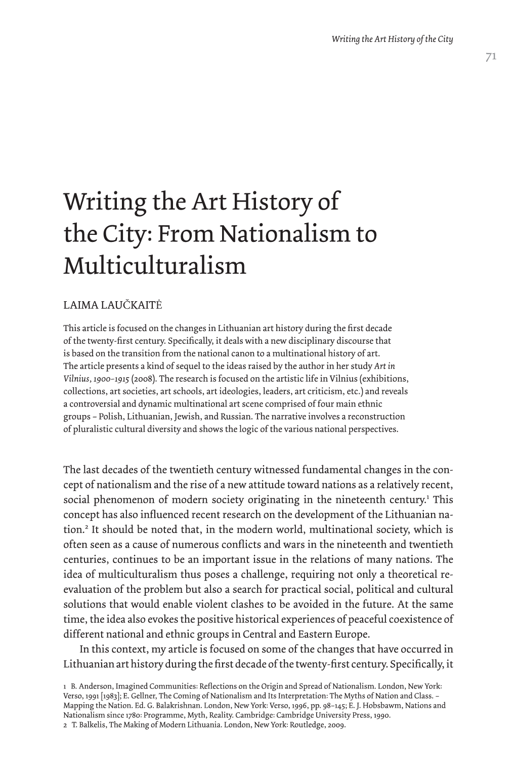 Writing the Art History of the City: from Nationalism to Multiculturalism