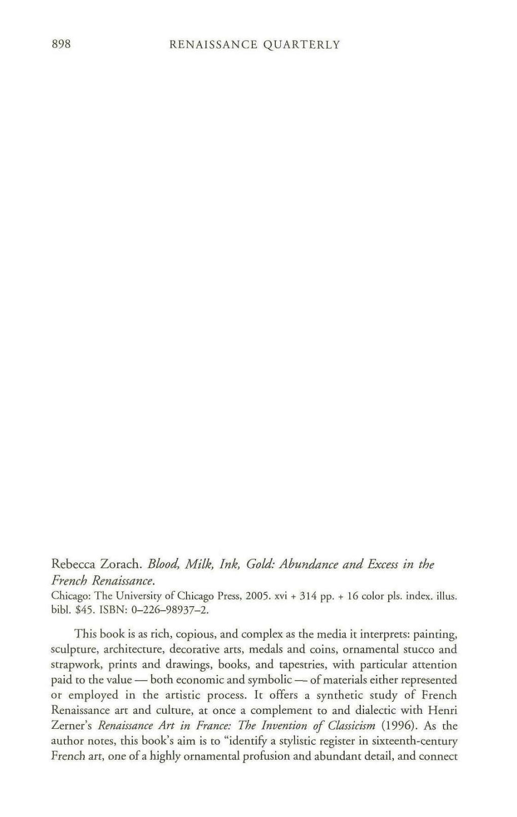 Review of Rebecca Zorach "Blood, Milk, Ink, Gold: Abundance And