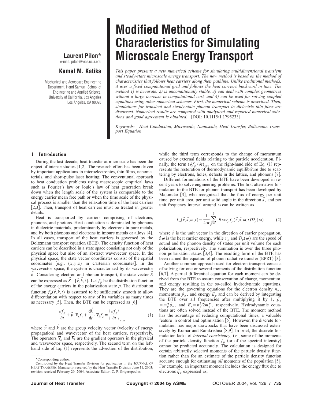 Modified Method of Characteristics for Simulating Microscale Energy Transport