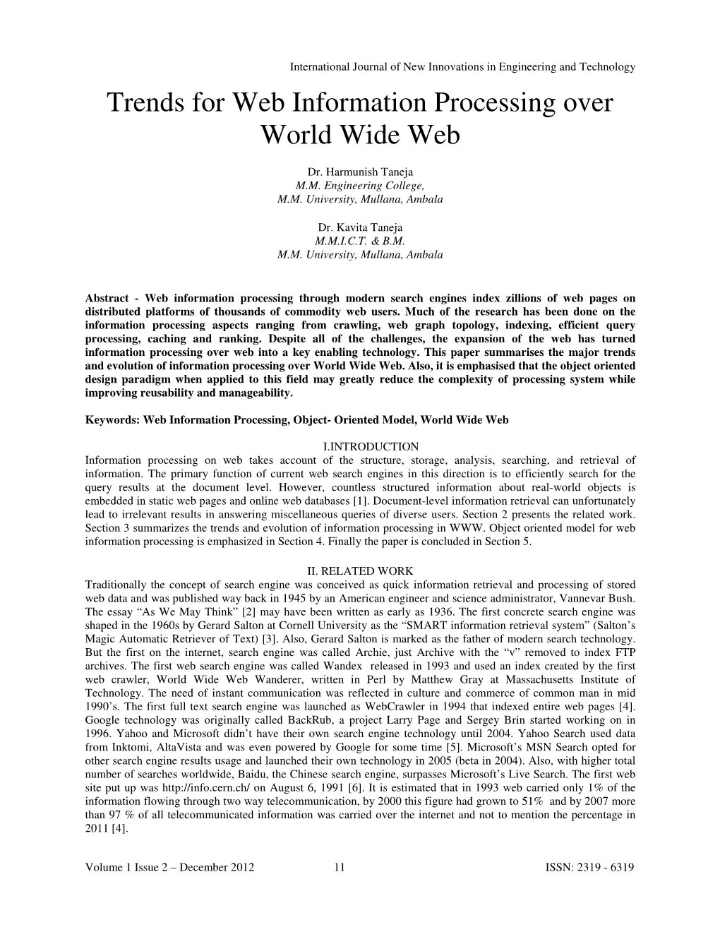 Trends for Web Information Processing Over World Wide Web