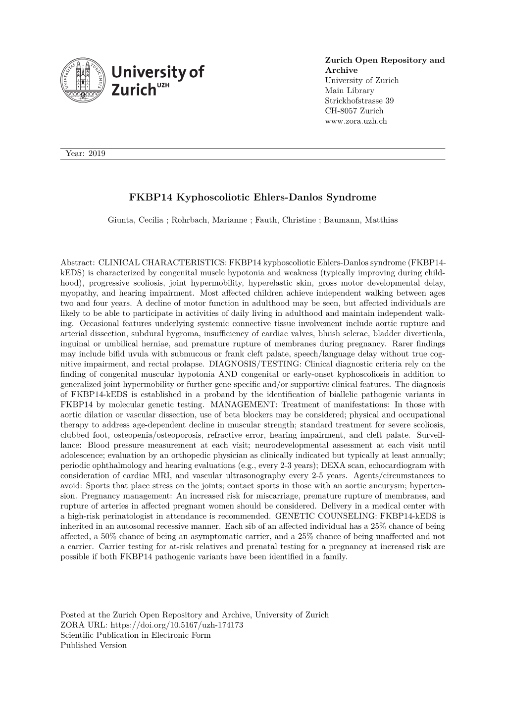 FKBP14 Kyphoscoliotic Ehlers-Danlos Syndrome