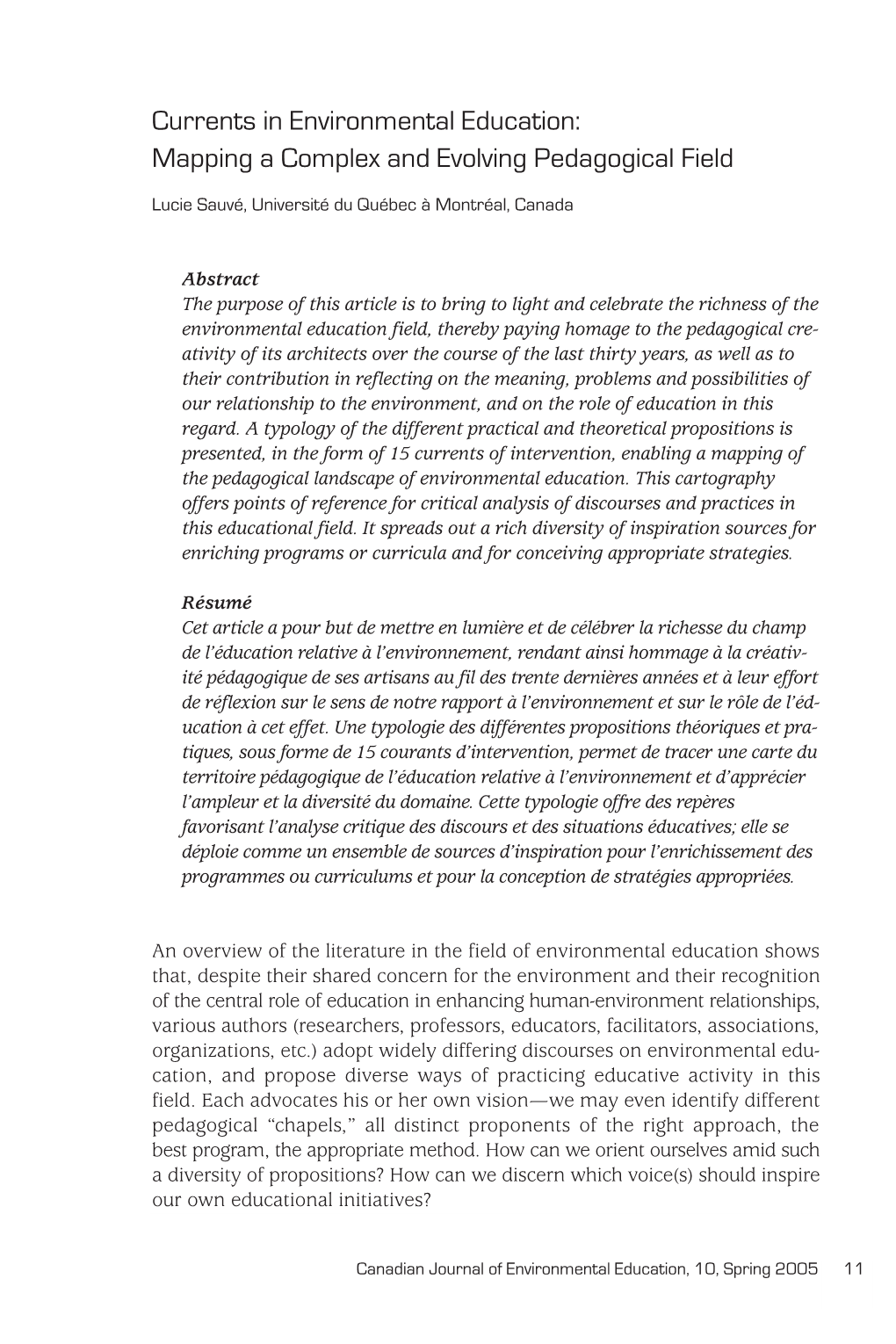 Currents in Environmental Education: Mapping a Complex and Evolving Pedagogical Field