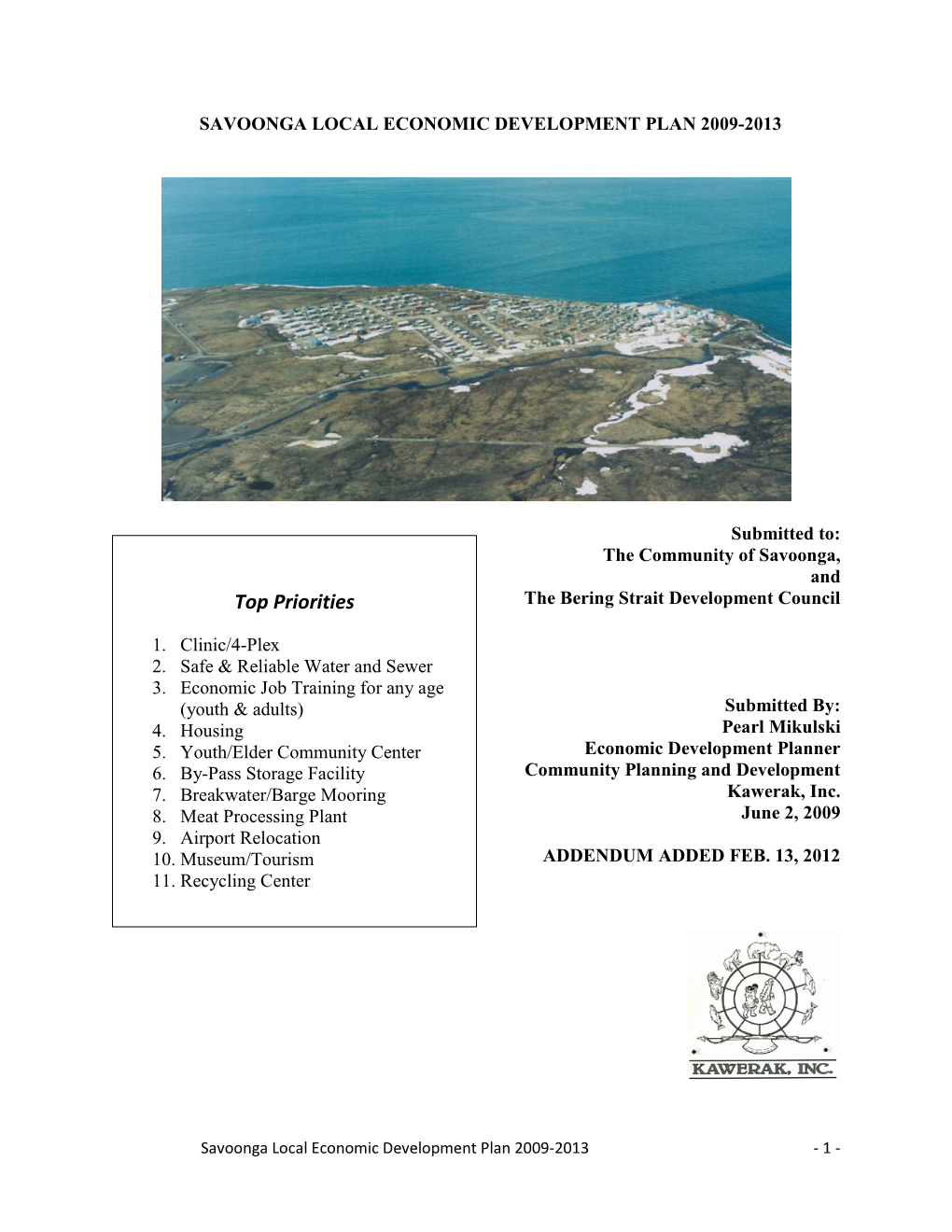 Savoonga Local Economic Development Plan 2009-2013