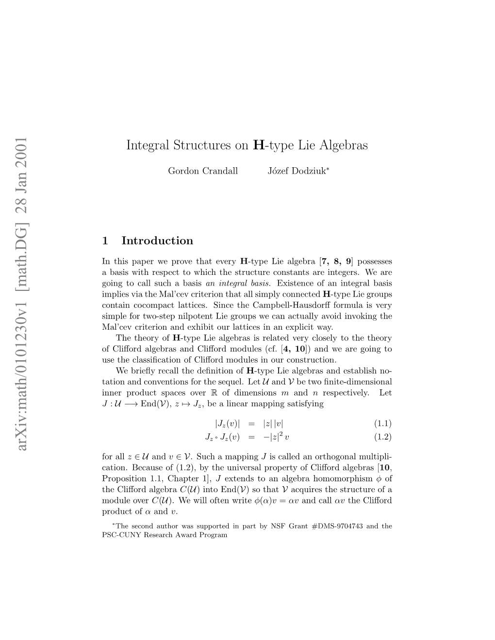 Integral Structures on H-Type Lie Algebras