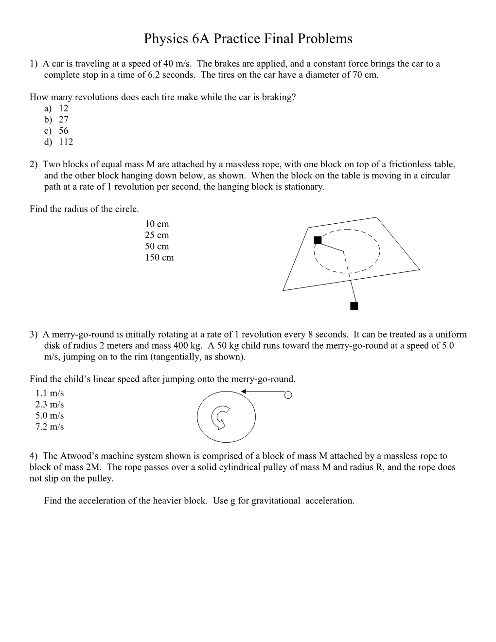 Physics 6A Practice Final Problems