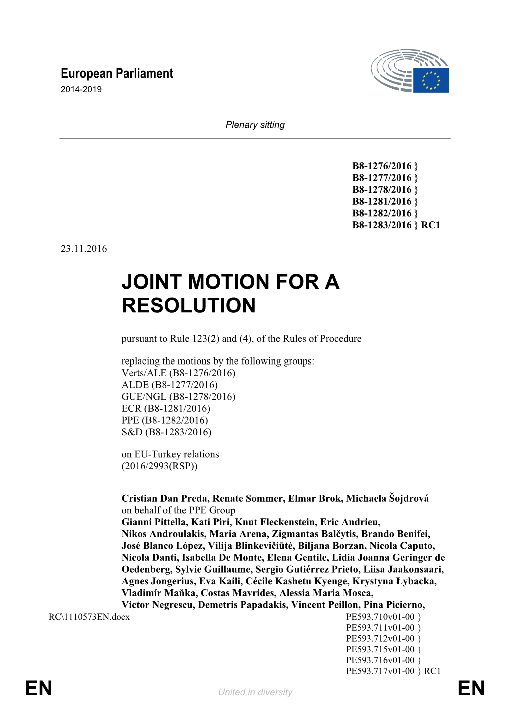 En En Joint Motion for a Resolution