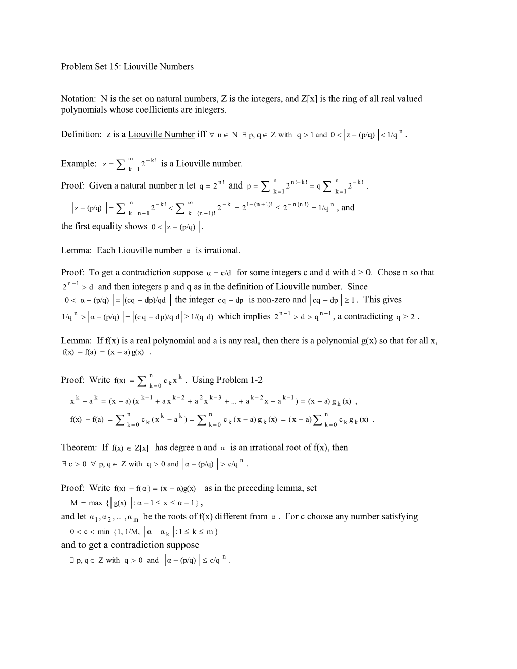 Liouville Numbers