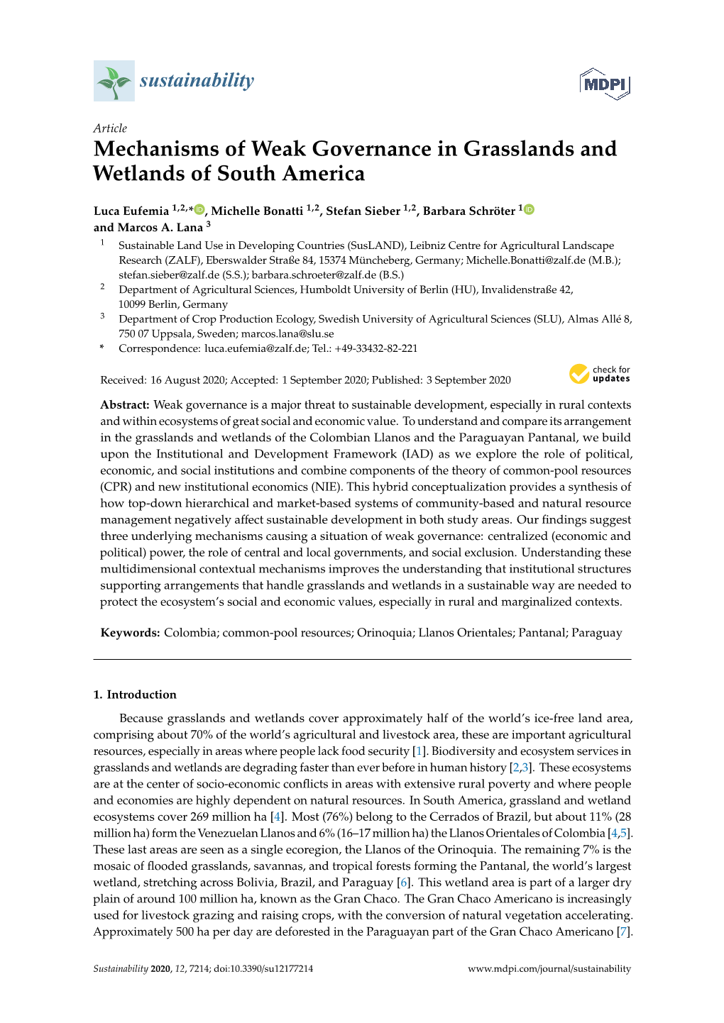 Mechanisms of Weak Governance in Grasslands and Wetlands of South America
