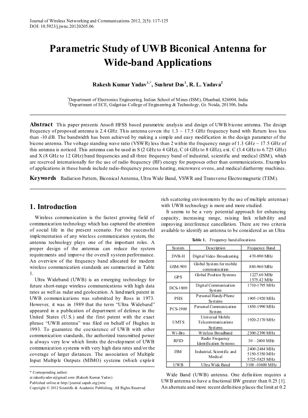 Parametric Study of UWB Biconical Antenna for Wide-Band Applications