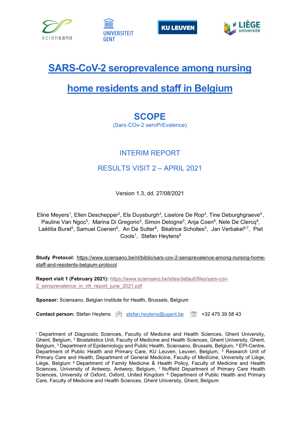 SARS-Cov-2 Seroprevalence Among Nursing Home Residents and Staff in Belgium