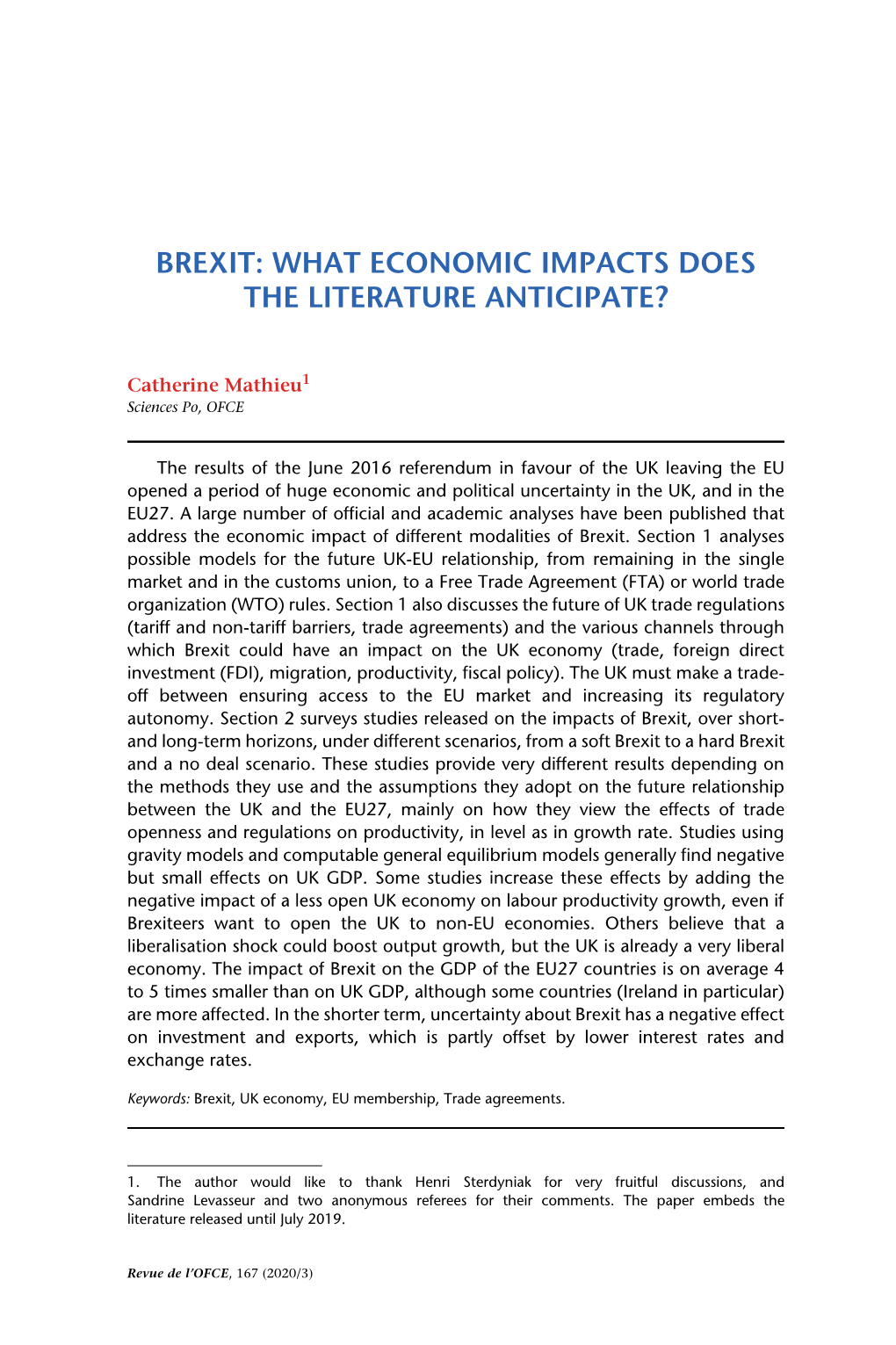 Brexit: What Economic Impacts Does the Literature Anticipate?