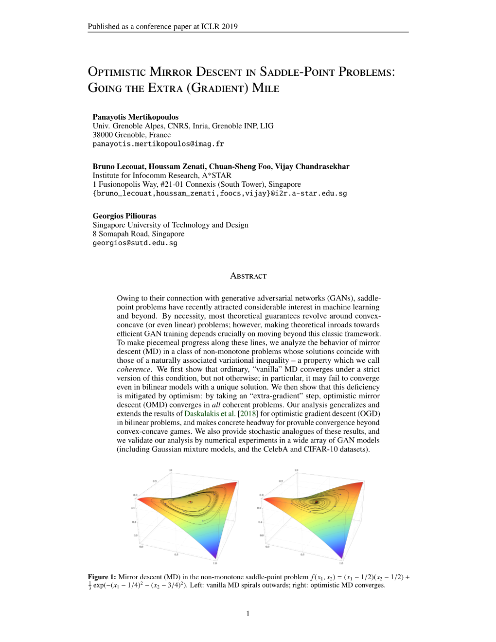 Optimistic Mirror Descent in Saddle-Point Problems: Going the Extra (Gradient)Mile