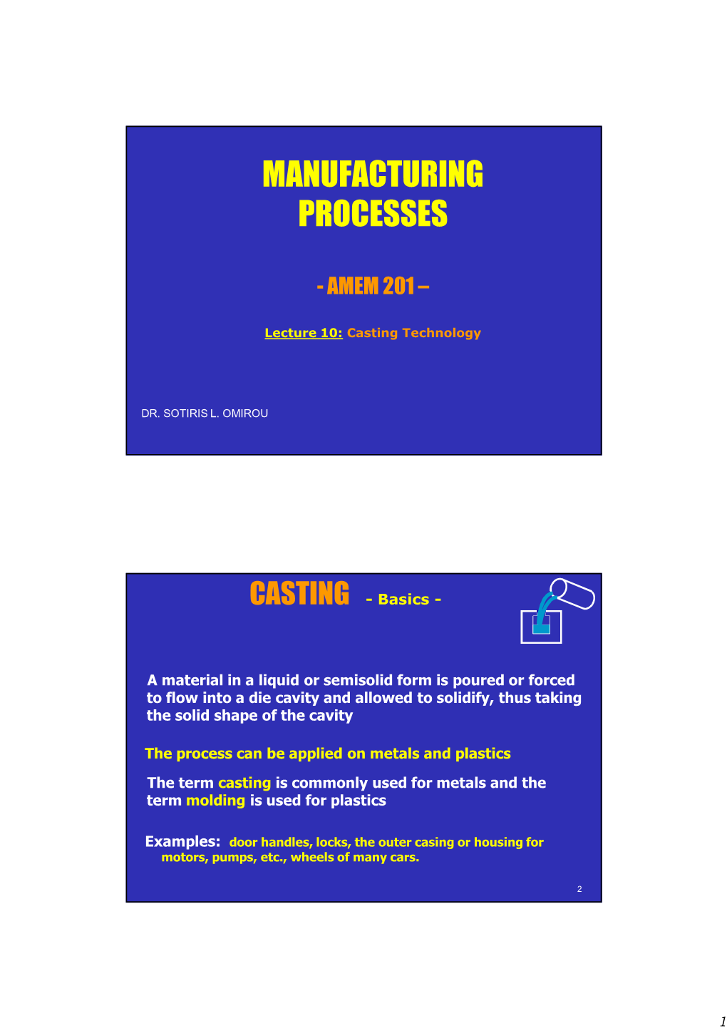 Lecture 10: Casting Technology