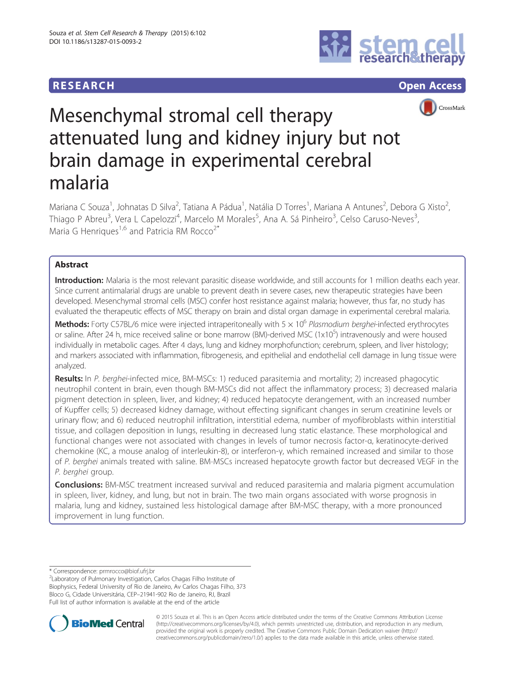 Mesenchymal Stromal Cell Therapy Attenuated Lung and Kidney Injury