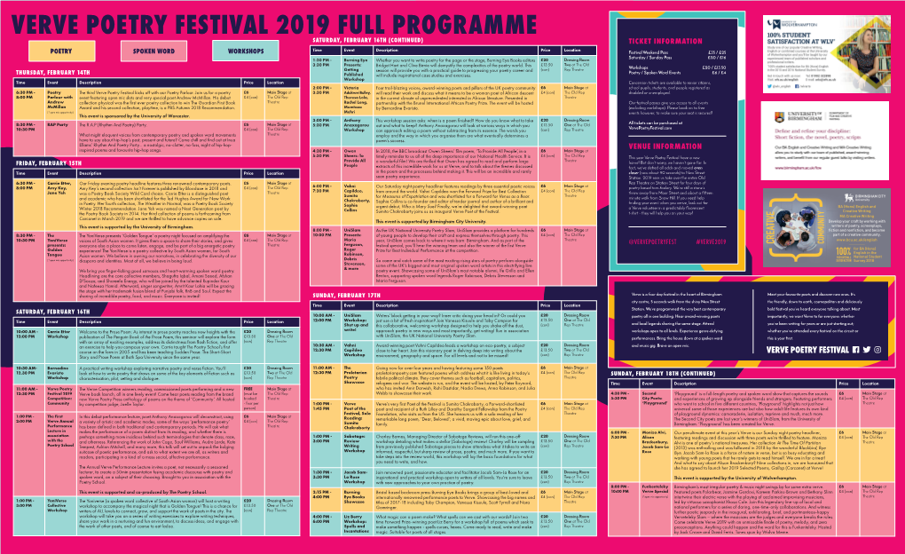 Verve Poetry Festival 2019 Full Programme