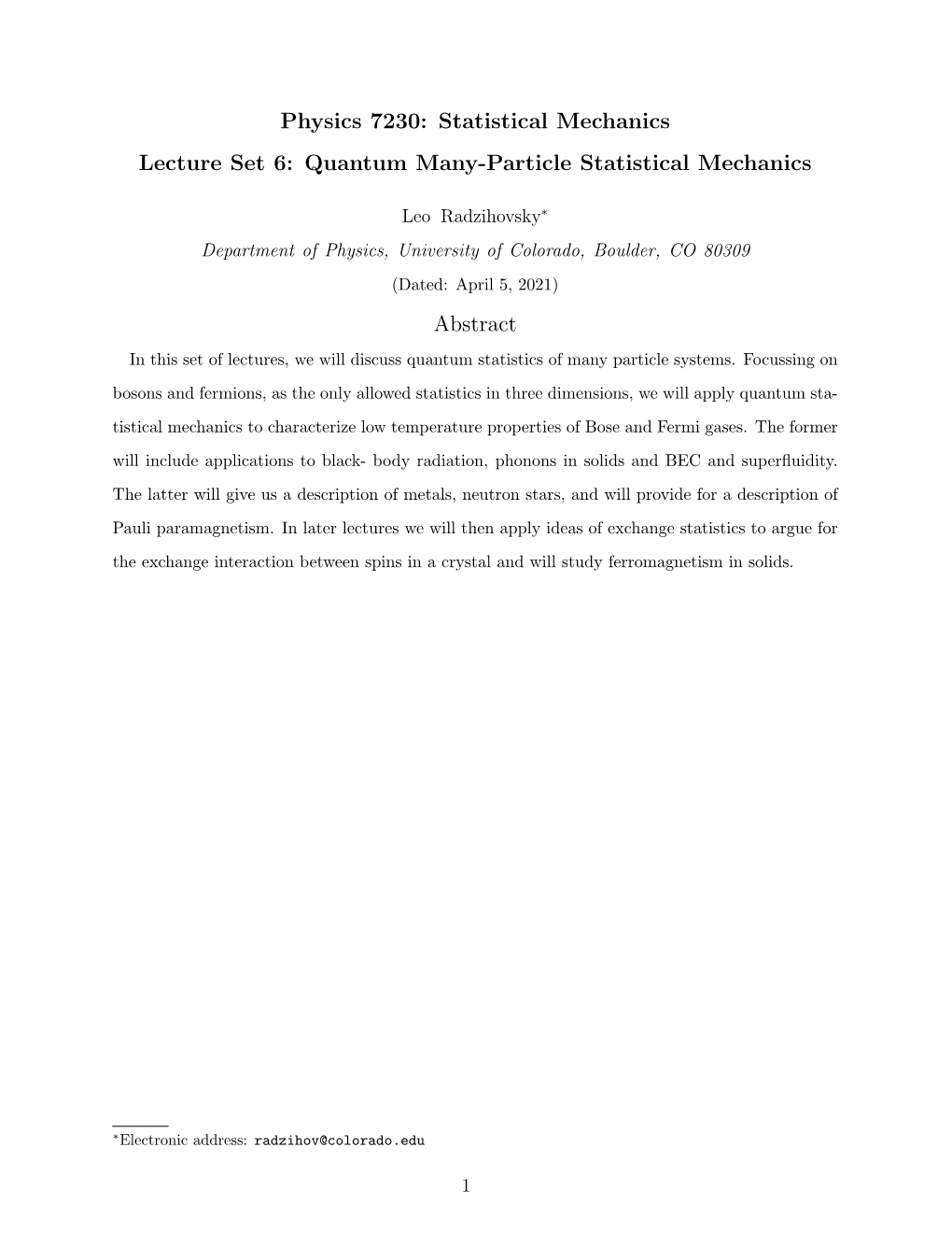 Lecture 6 Quantum Many-Particle
