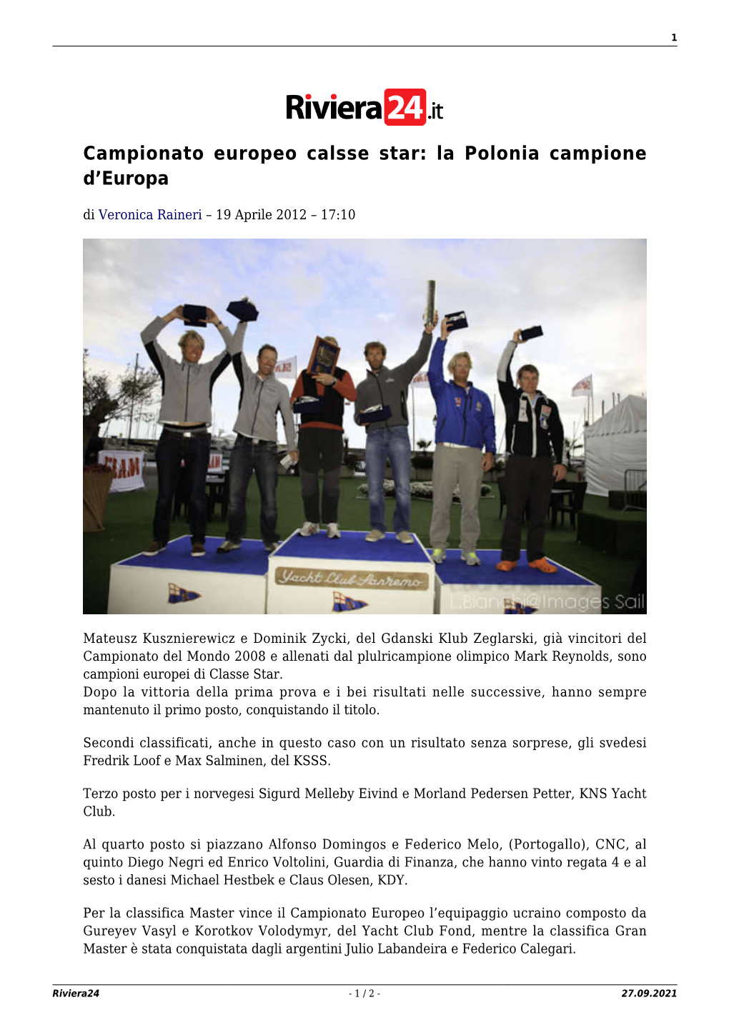 Campionato Europeo Calsse Star: La Polonia Campione D’Europa