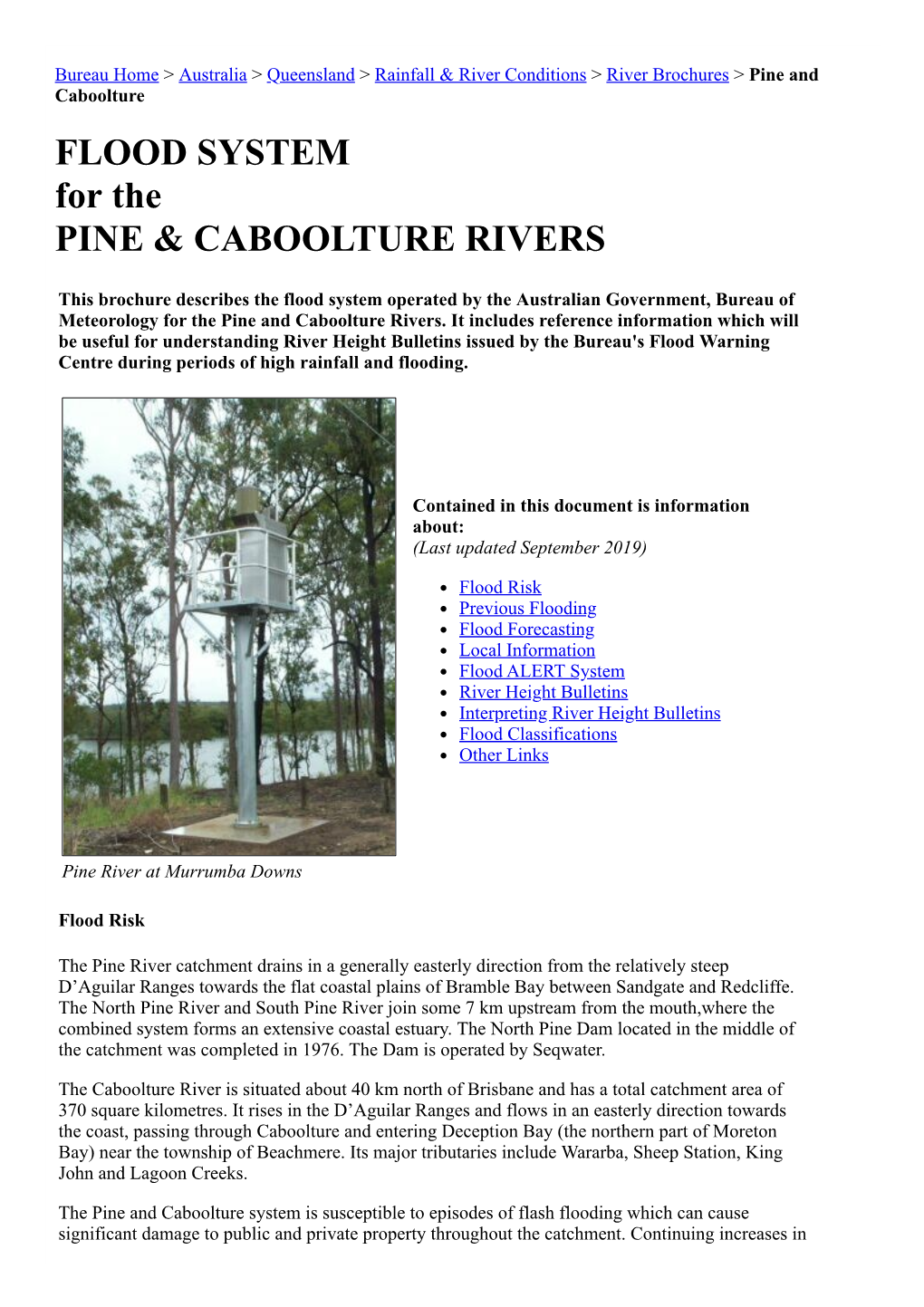 FLOOD SYSTEM for the PINE & CABOOLTURE RIVERS