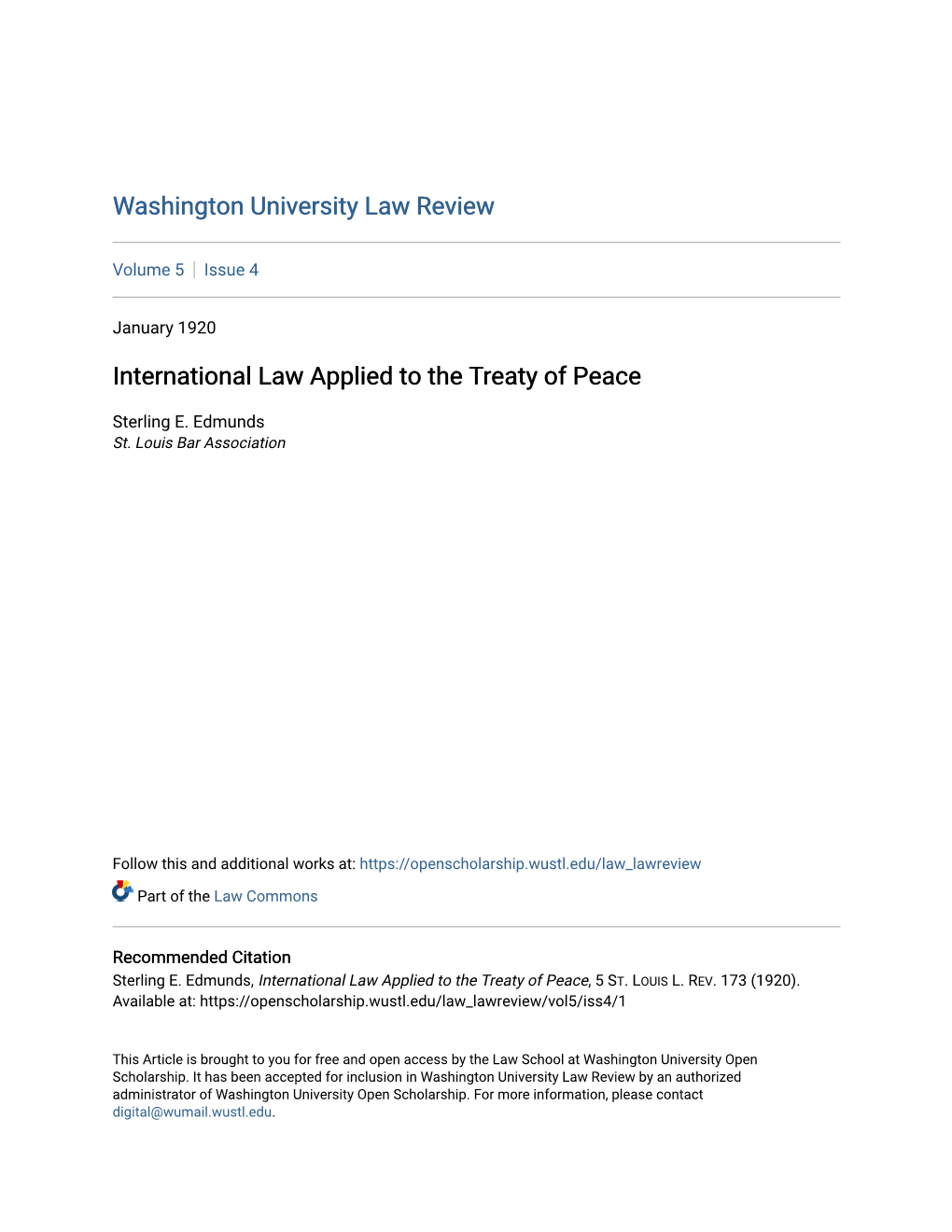 International Law Applied to the Treaty of Peace