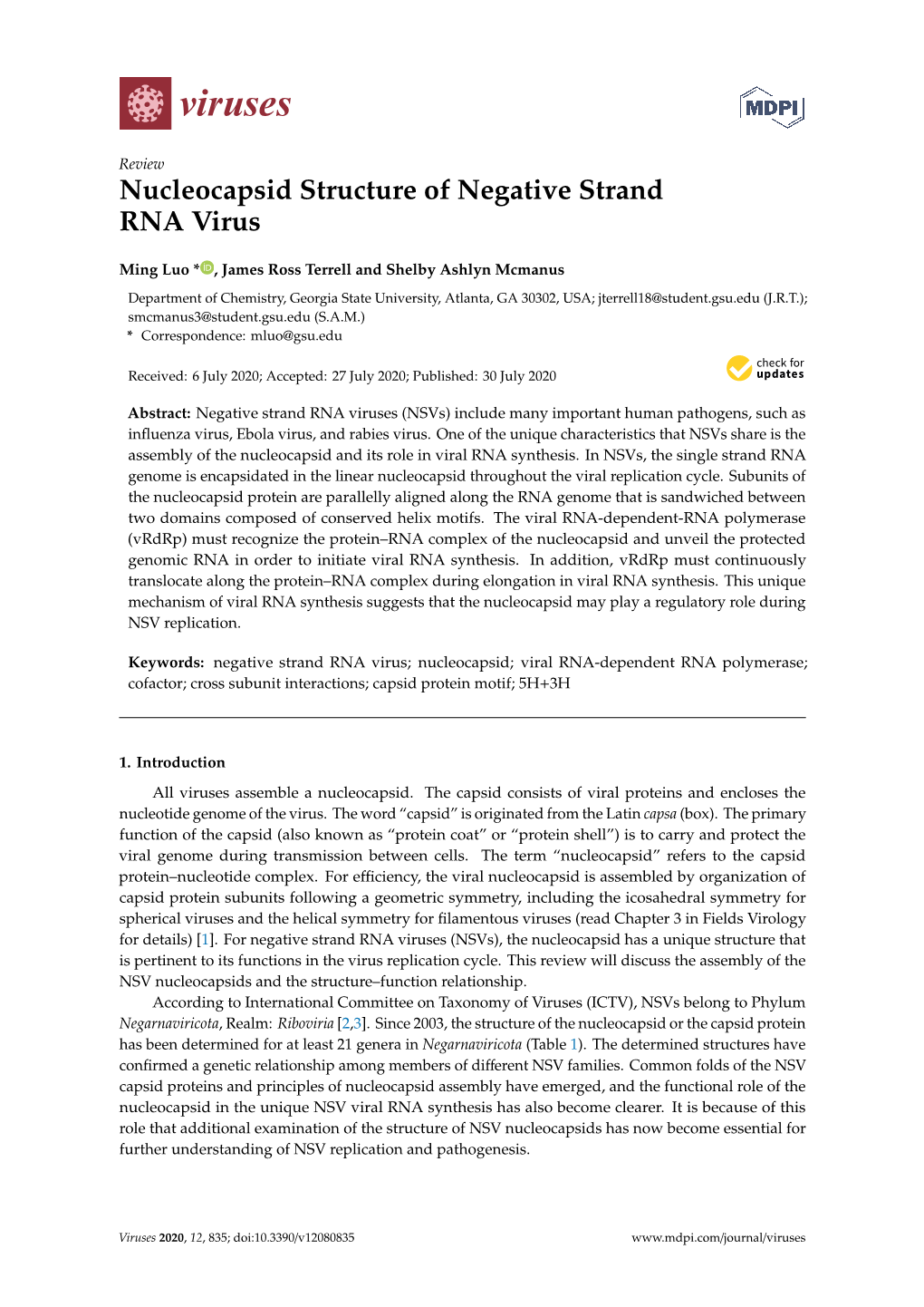 Nucleocapsid Structure of Negative Strand RNA Virus