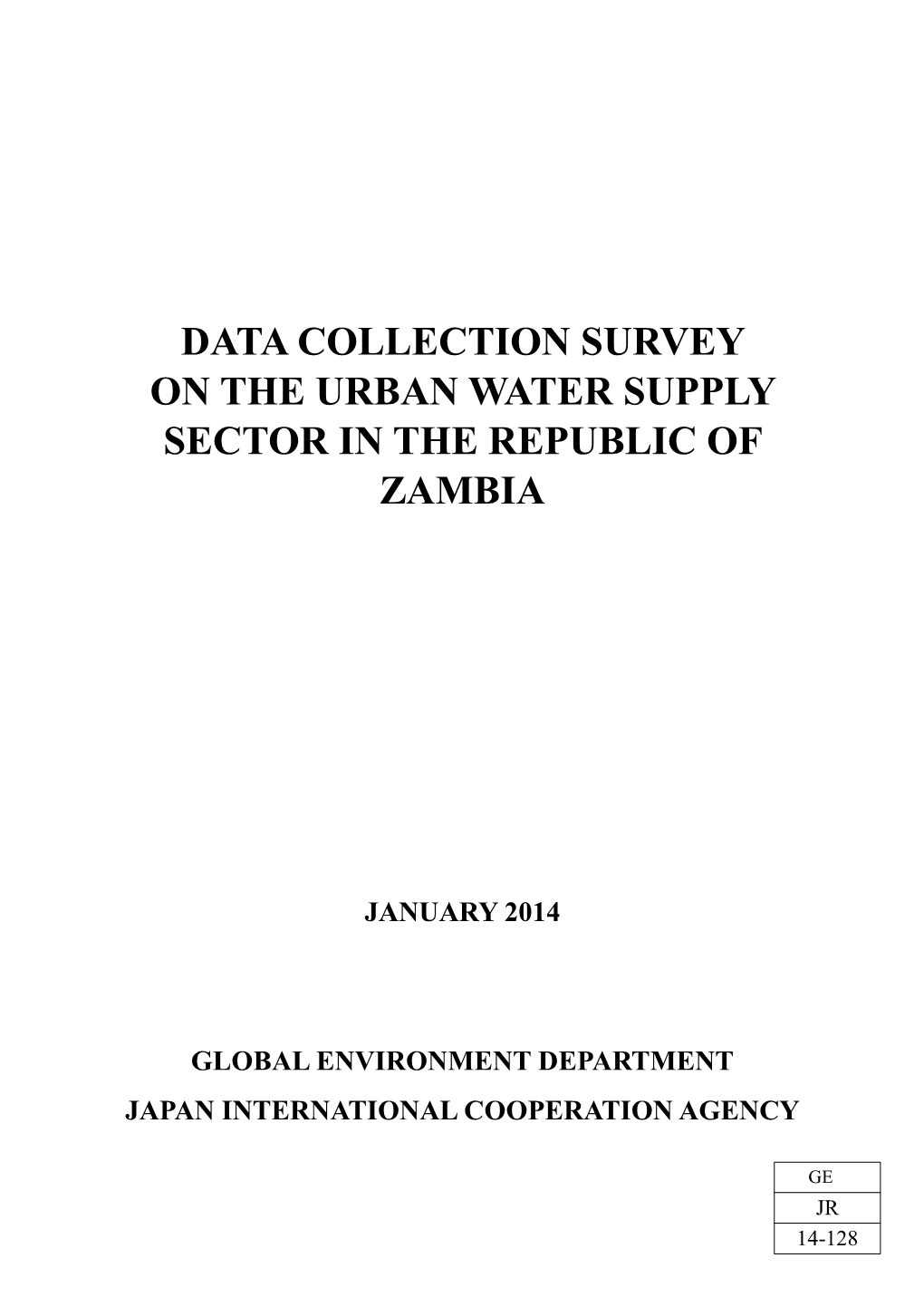 Data Collection Survey on the Urban Water Supply Sector in the Republic of Zambia