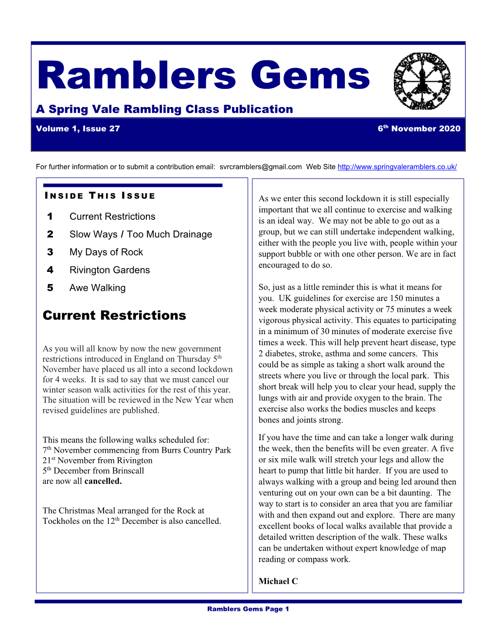 Ramblers Gems a Spring Vale Rambling Class Publication