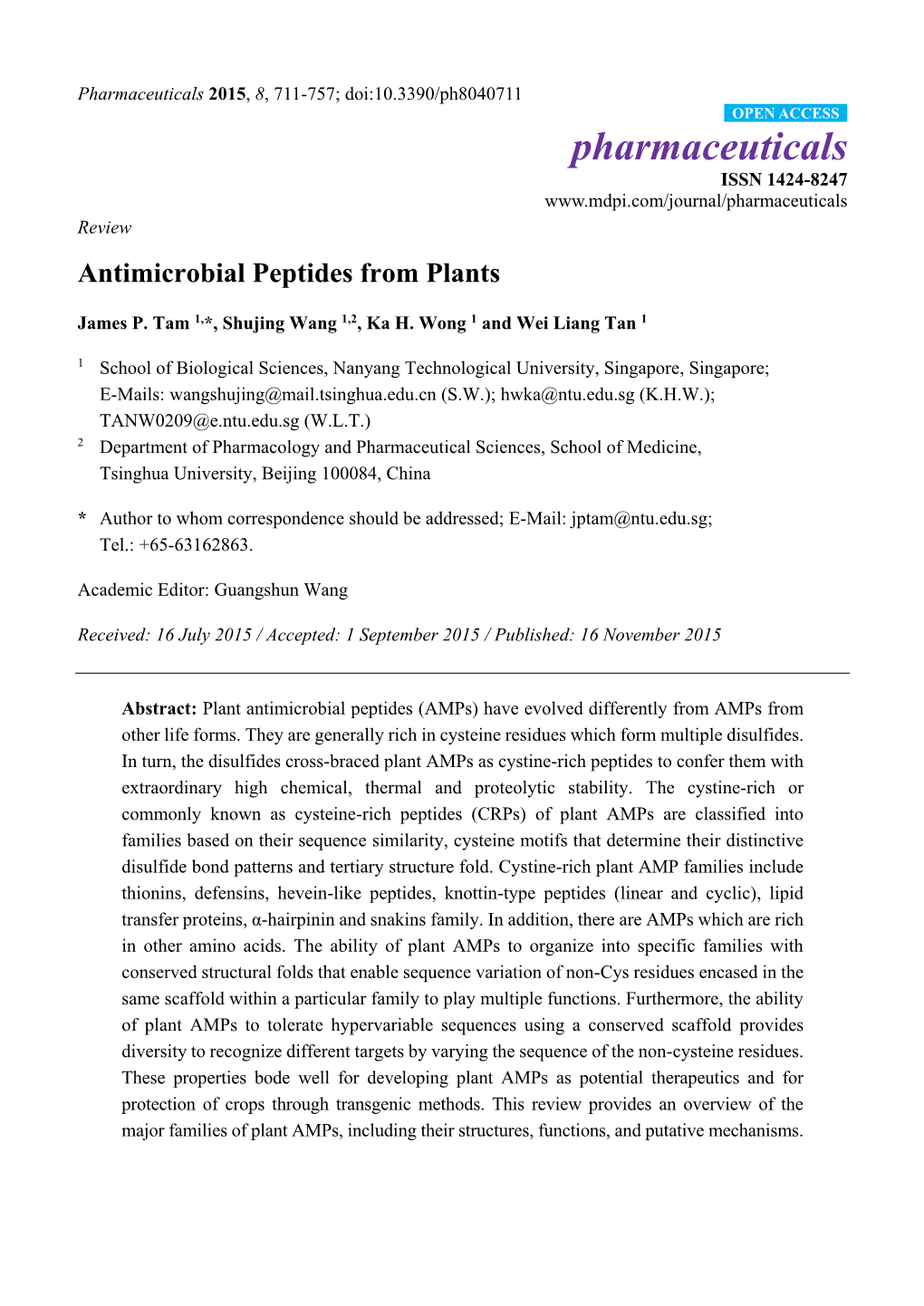 Antimicrobial Peptides from Plants