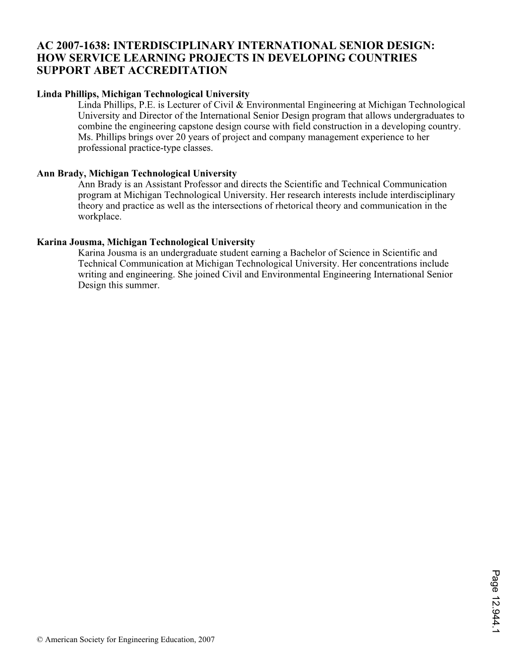 Interdisciplinary International Senior Design: How Service Learning Projects in Developing Countries Support Abet Accreditation