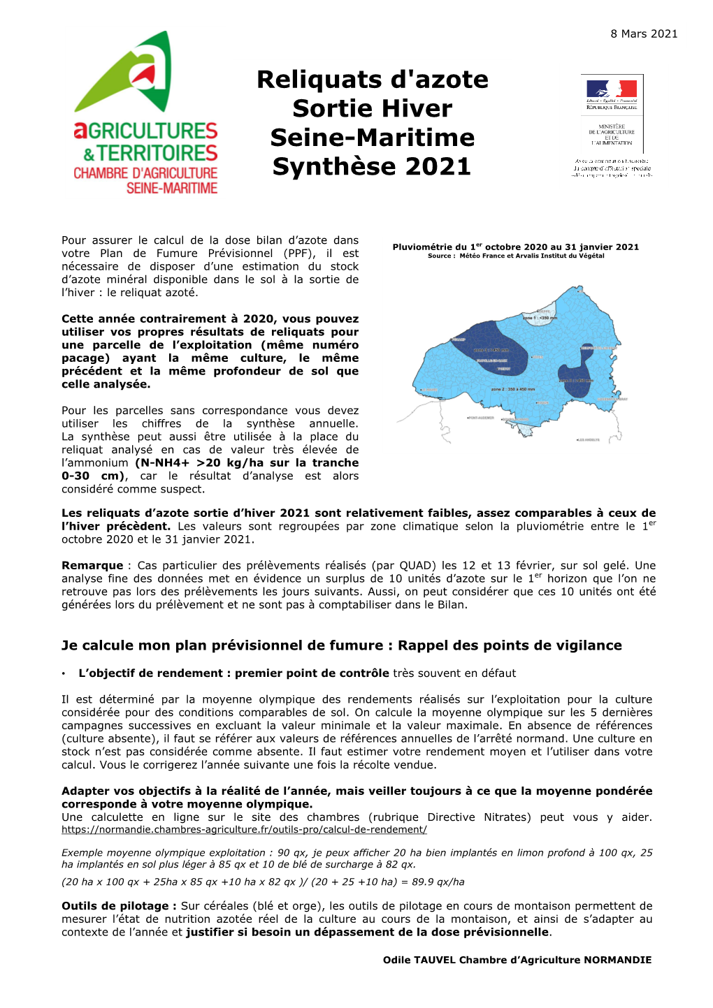 Lettre Reliquats Zone Vulnérable 76 Mars 2021