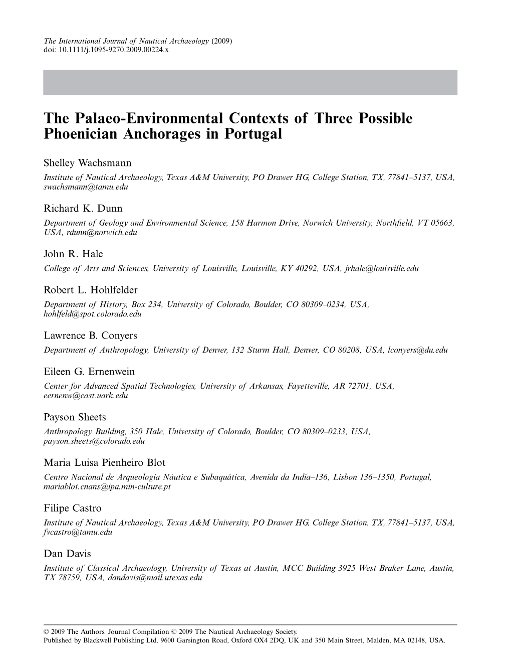 The Palaeo-Environmental Contexts of Three Possible Phoenician