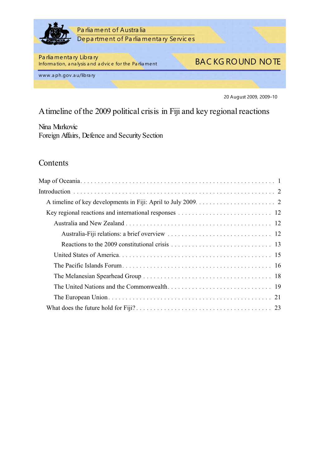 A Timeline of the 2009 Political Crisis in Fiji and Key Regional Reactions