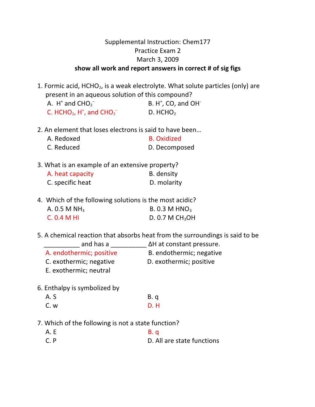 Show All Work and Report Answers in Correct # of Sig Figs