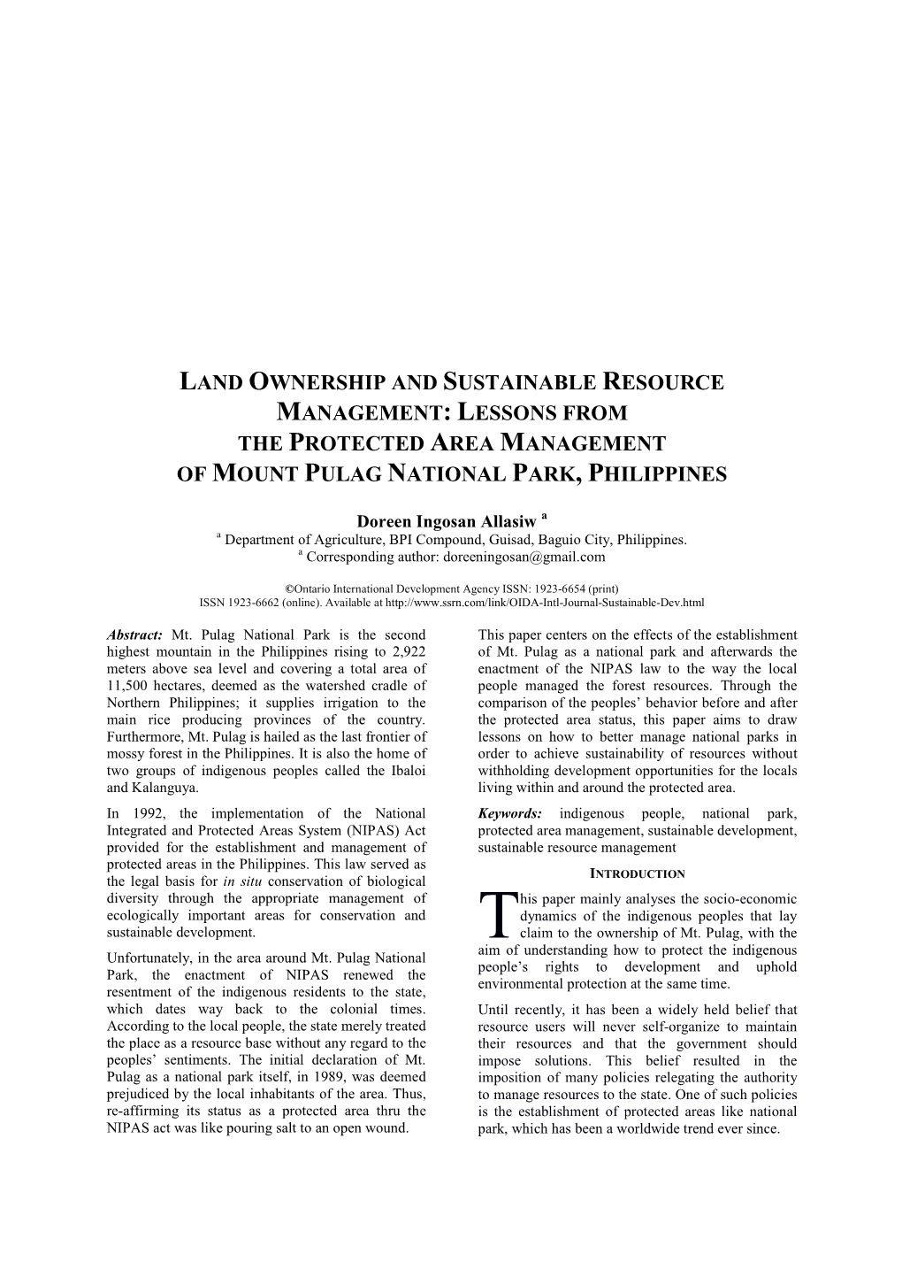 Lessons from the Protected Area Management of Mount Pulag National Park